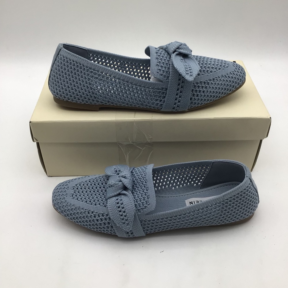 Anne Klein Tarsy Blue Knit Bow Loafers Pointed Toe Flats Womens Size 7.5 M NEW